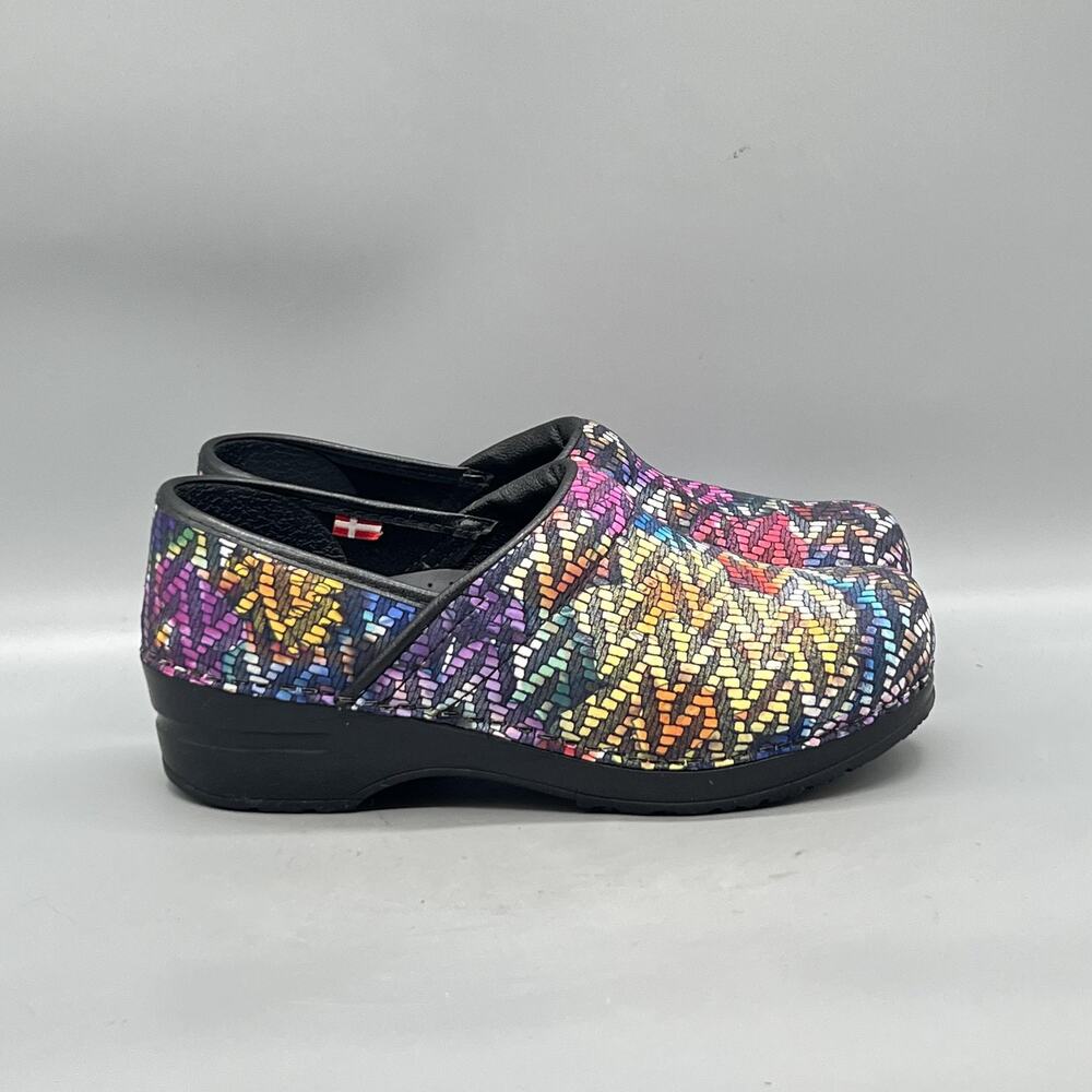 Sanita Shoes Womens 6.5 Multicolor Leather Clogs Slip On Geometric Comfort Work